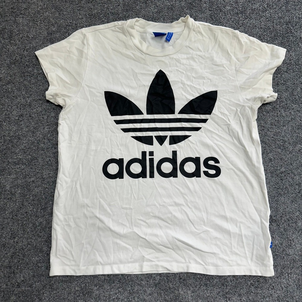 Adidas T-Shirt Womens Size S White Trefoil Logo Graphic Cotton Short Sleeve Tee